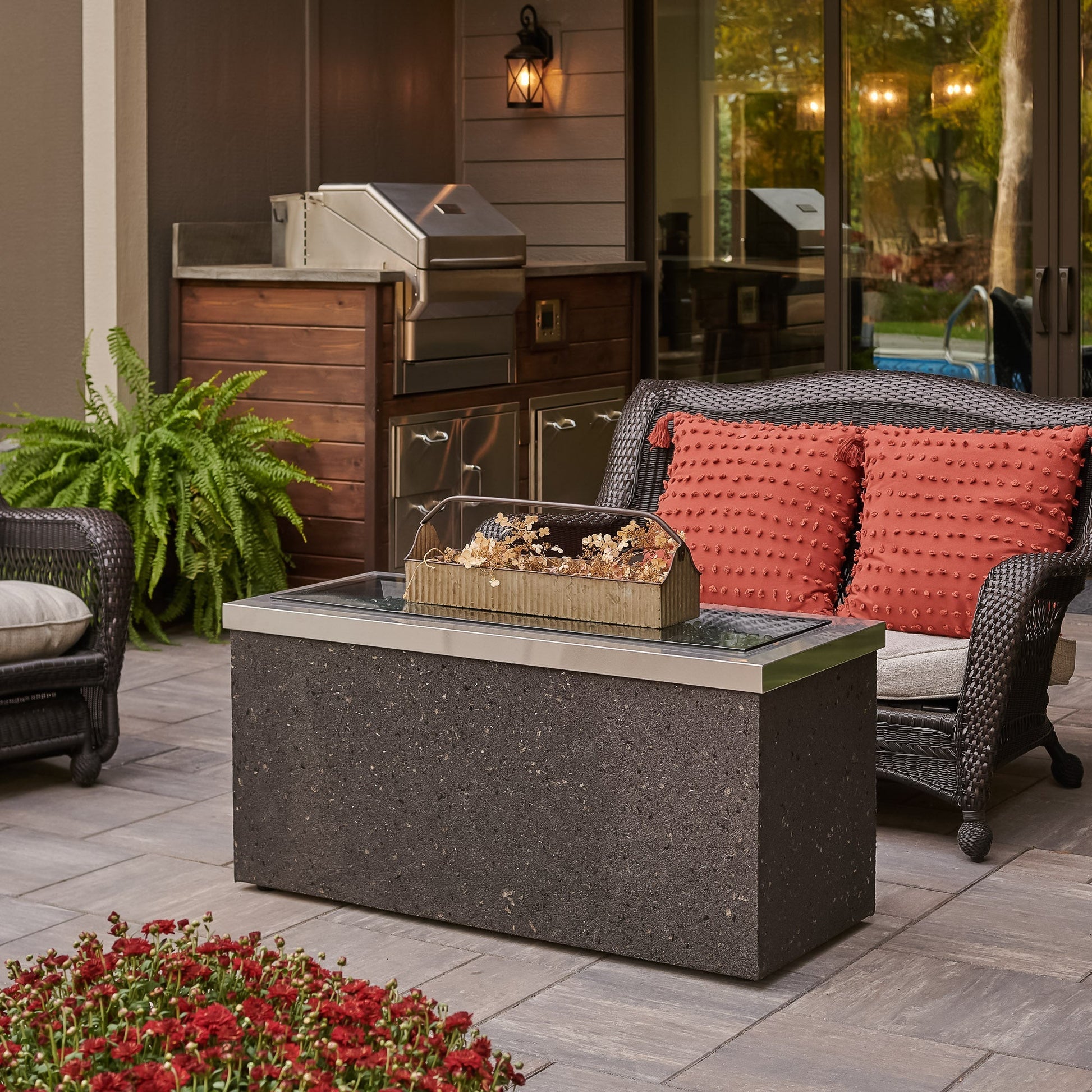 Key Largo 48 Inch Rectangular Stucco Natural Gas Fire Pit Table