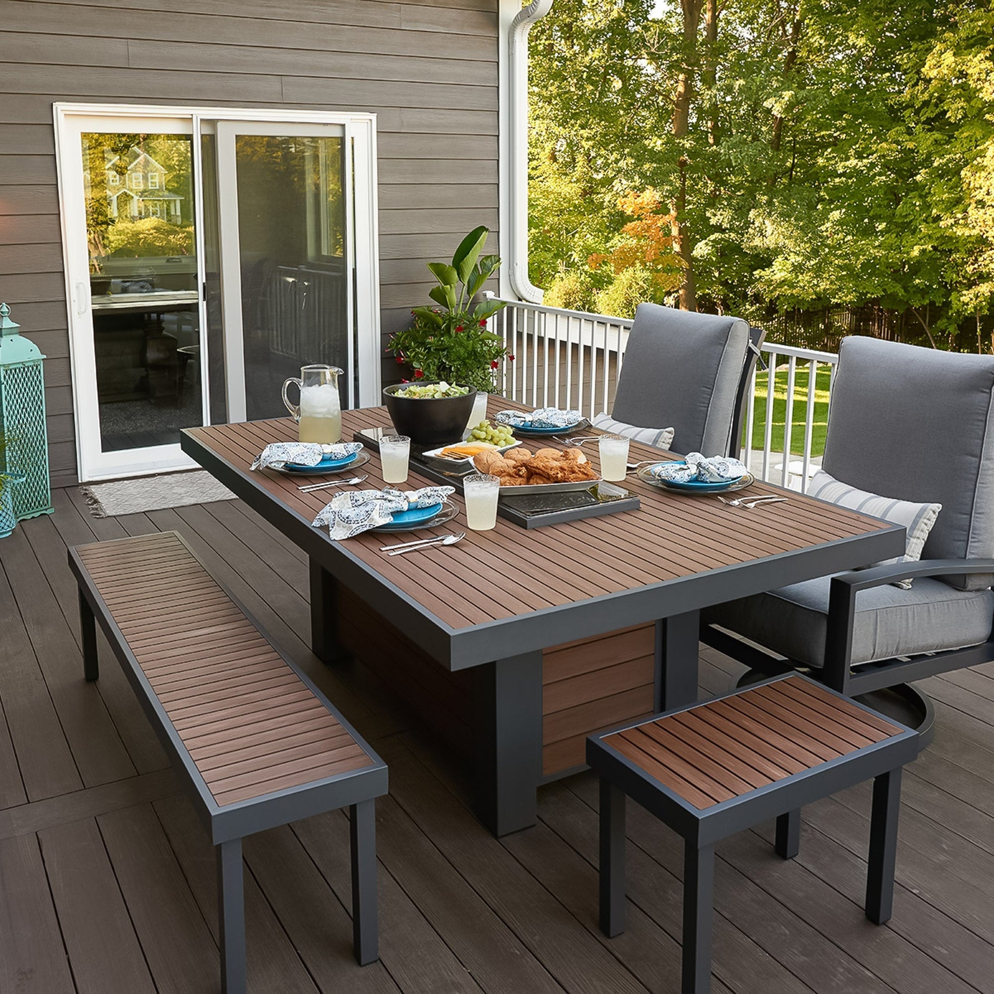 Kenwood and Brooks Linear Dining Height Gas Fire Pit Table