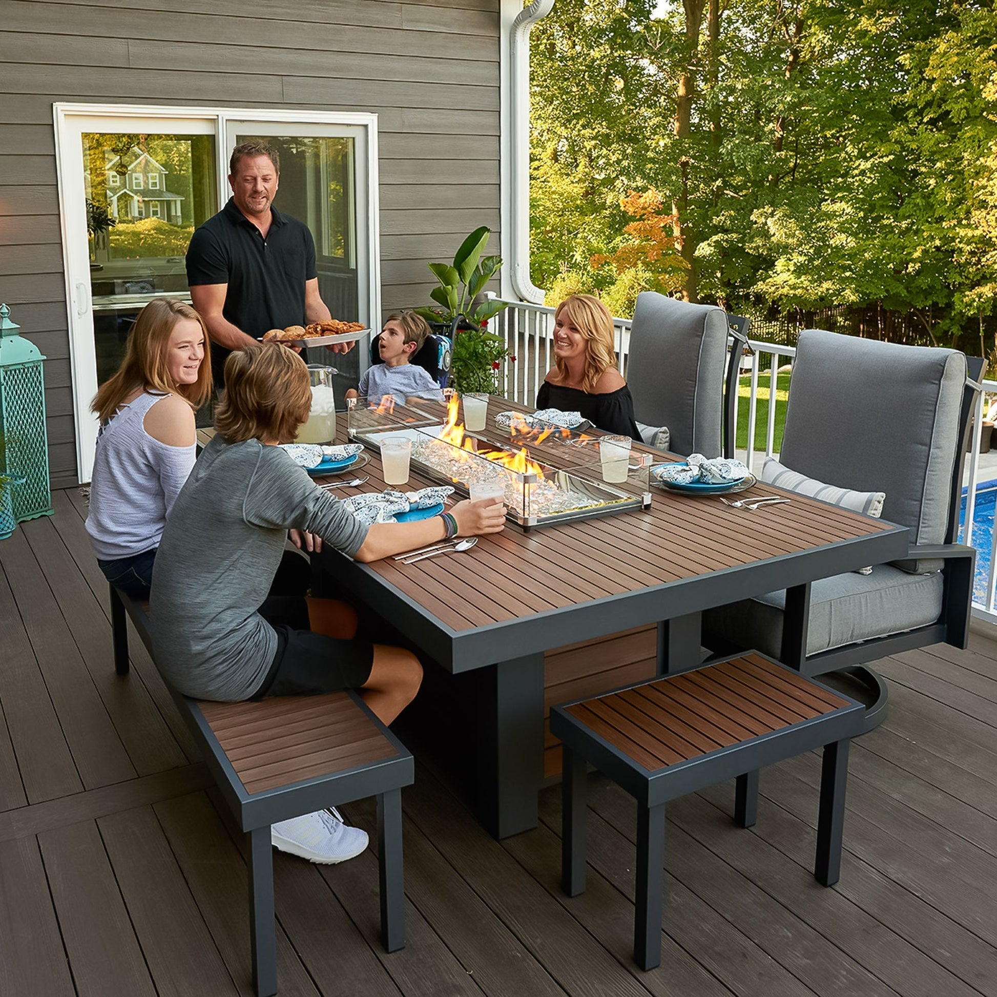 Kenwood and Brooks Linear Dining Height Gas Fire Pit Table