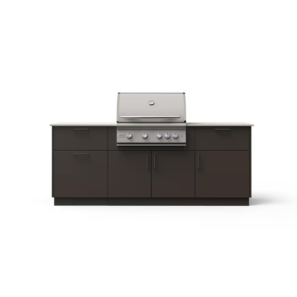 Isla de cocina exterior Blaze Sunrise de 2,4 m con parrilla de propano LTE+ de 81 cm en bronce y encimera Keon 