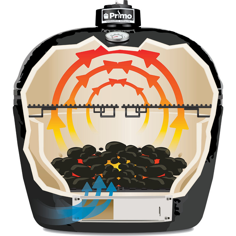 Primo Oval Junior 200 Ceramic Kamado Grill On Countertop Cypress Table (PGCJRH+PG00613)