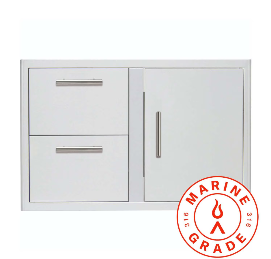 Blaze Marine Grade Stainless Steel 32-in Access Door & Double Drawer Combo w/ LED Lighting - BLZ-DDC-R-LTSC-MG