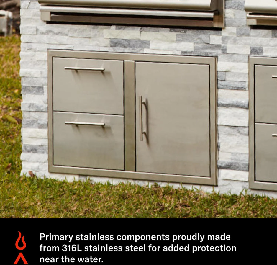 Blaze Marine Grade Stainless Steel 32-in Access Door & Double Drawer Combo w/ LED Lighting - BLZ-DDC-R-LTSC-MG