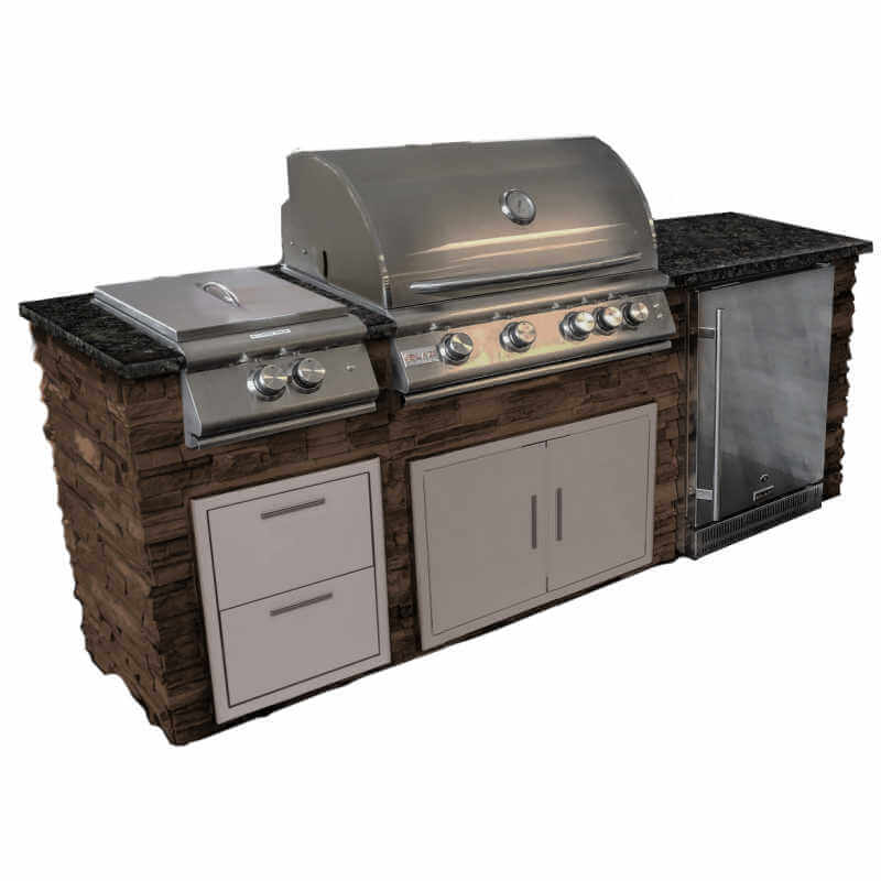 Isla de cocina exterior de 2,4 m con parrilla de gas Blaze LTE de 81 cm, refrigerador de 61 cm, quemador Power, puertas dobles de 81 cm y cajón doble. 