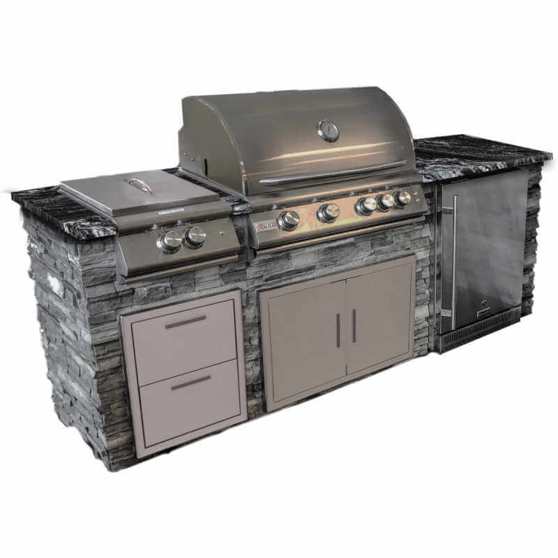 Isla de cocina exterior de 2,4 m con parrilla de gas Blaze LTE de 81 cm, refrigerador de 61 cm, quemador Power, puertas dobles de 81 cm y cajón doble. 