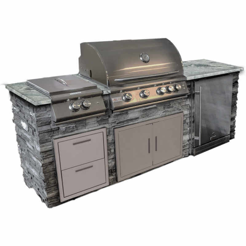 Isla de cocina exterior de 2,4 m con parrilla de gas Blaze LTE de 81 cm, refrigerador de 61 cm, quemador Power, puertas dobles de 81 cm y cajón doble. 