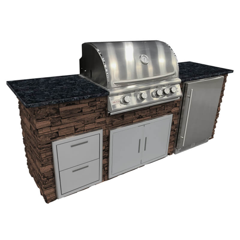 8-Feet Linear Outdoor Kitchen Island with Blaze 32" LTE Gas Grill, 32" Double Door, 24" Refrigerator and 16" Double Drawer