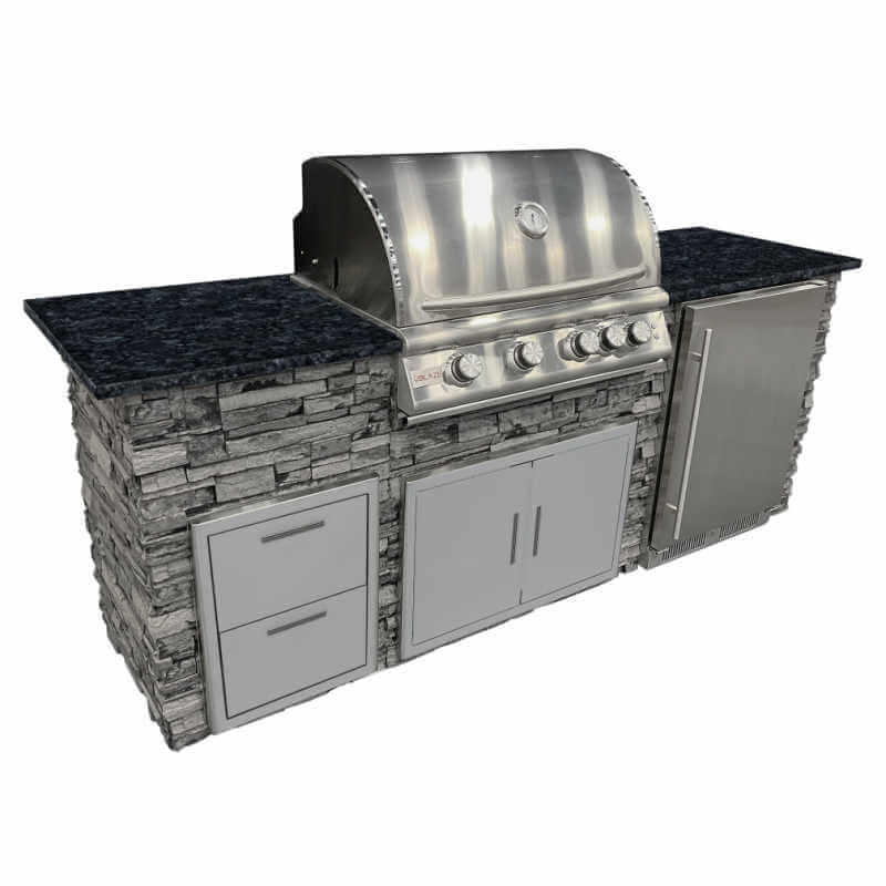 Isla de cocina lineal para exteriores de 2,4 m con parrilla de gas Blaze LTE de 81 cm, puerta doble de 81 cm, refrigerador de 61 cm y cajón doble de 40 cm 