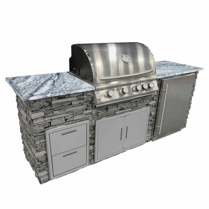 8-Feet Linear Outdoor Kitchen Island with Blaze 32" LTE Gas Grill, 32" Double Door, 24" Refrigerator and 16" Double Drawer