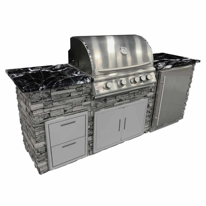 Isla de cocina lineal para exteriores de 2,4 m con parrilla de gas Blaze LTE de 81 cm, puerta doble de 81 cm, refrigerador de 61 cm y cajón doble de 40 cm 