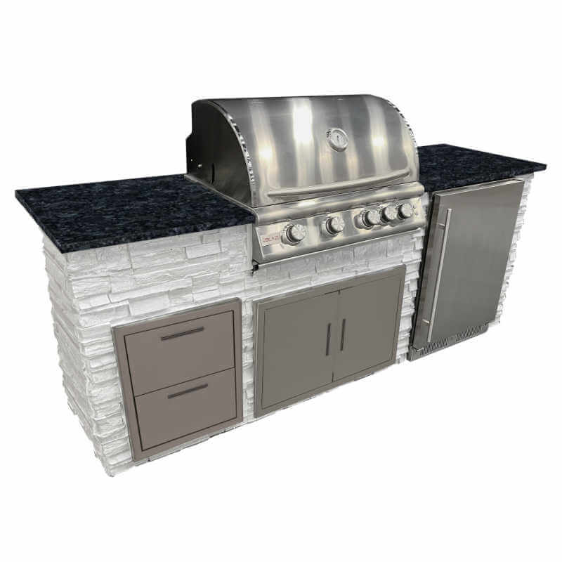 Isla de cocina lineal para exteriores de 2,4 m con parrilla de gas Blaze LTE de 81 cm, puerta doble de 81 cm, refrigerador de 61 cm y cajón doble de 40 cm 