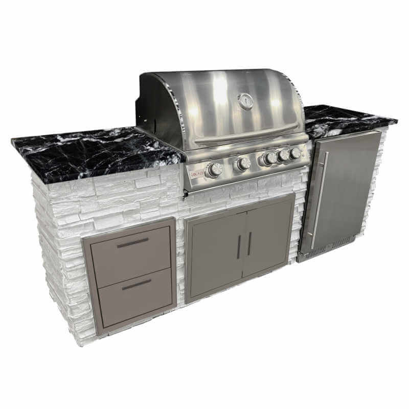 8-Feet Linear Outdoor Kitchen Island with Blaze 32" LTE Gas Grill, 32" Double Door, 24" Refrigerator and 16" Double Drawer