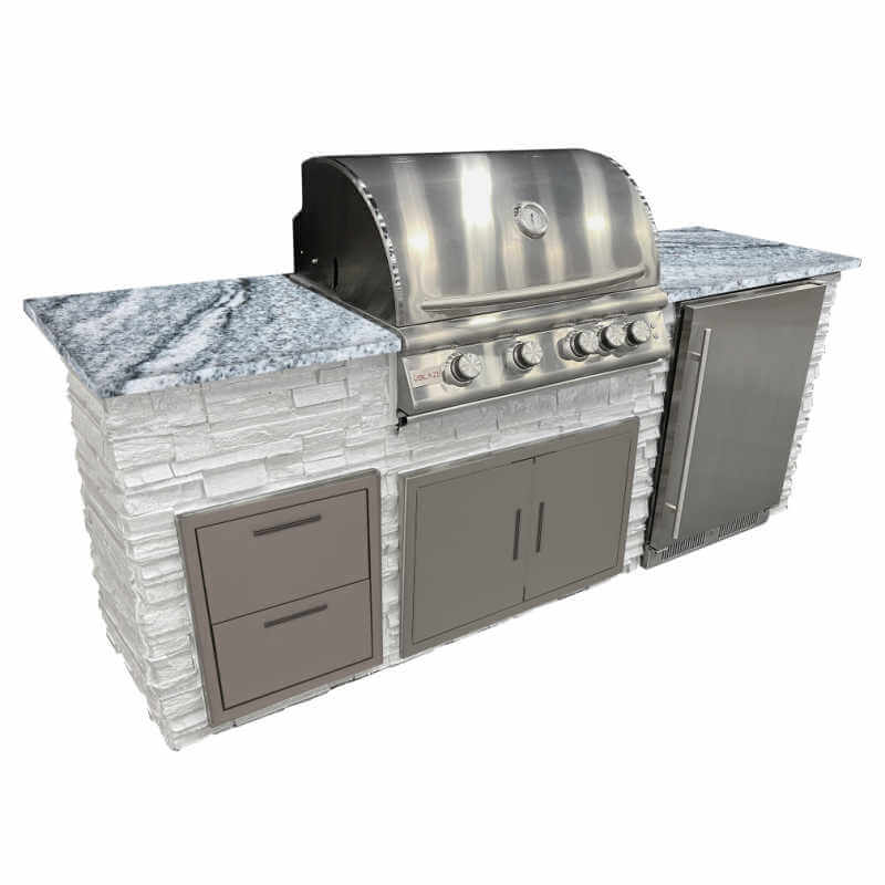 Isla de cocina lineal para exteriores de 2,4 m con parrilla de gas Blaze LTE de 81 cm, puerta doble de 81 cm, refrigerador de 61 cm y cajón doble de 40 cm 