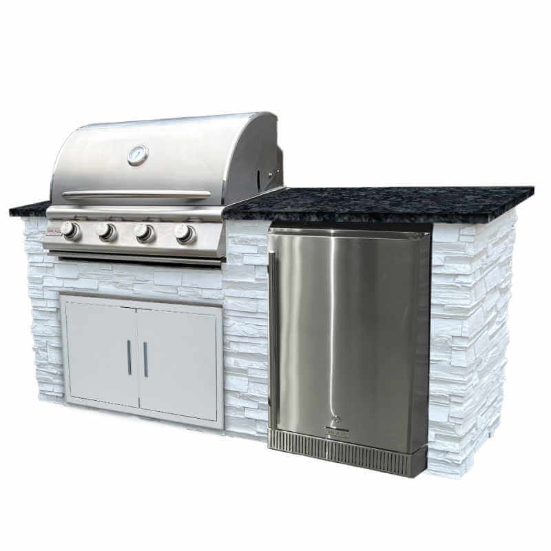 Isla de cocina exterior de 1.8 m con parrilla a gas Blaze Premium LTE de 81 cm, puertas dobles de 81 cm y refrigerador de 61 cm 
