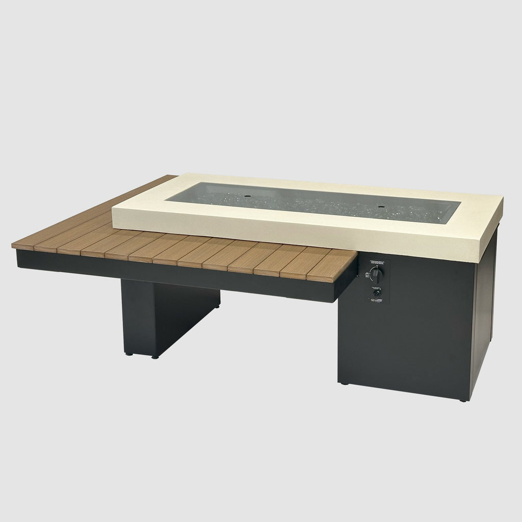 Uptown Antique Mahogany fire pit table with the glass burner cover in place