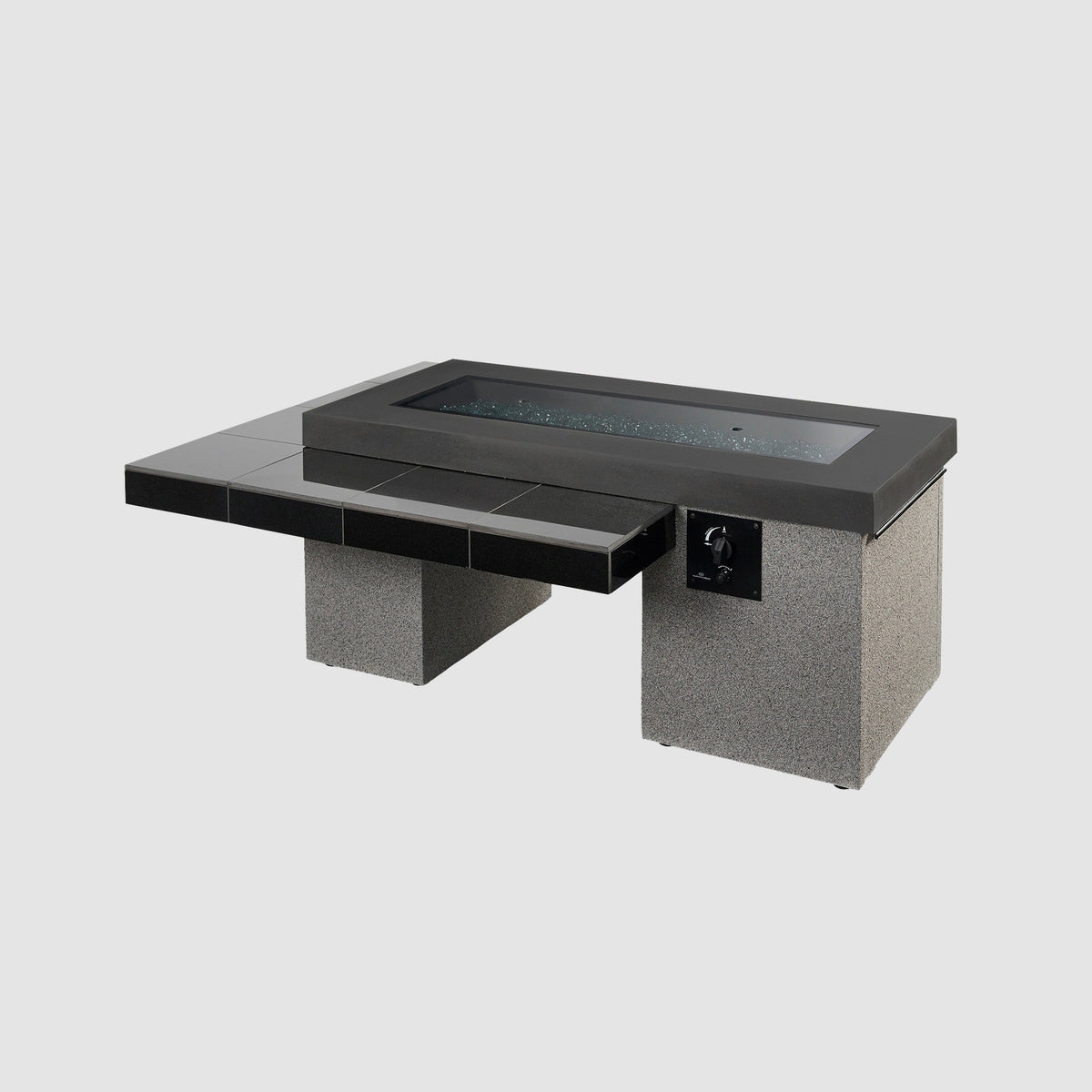 Uptown Black fire pit table with the glass burner cover in place