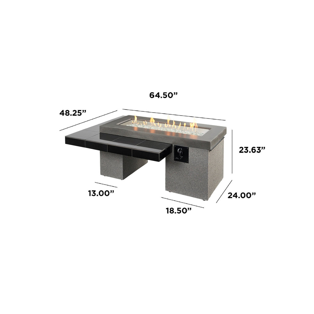 Dimensions overlaid on the Uptown Black linear gas fire pit table