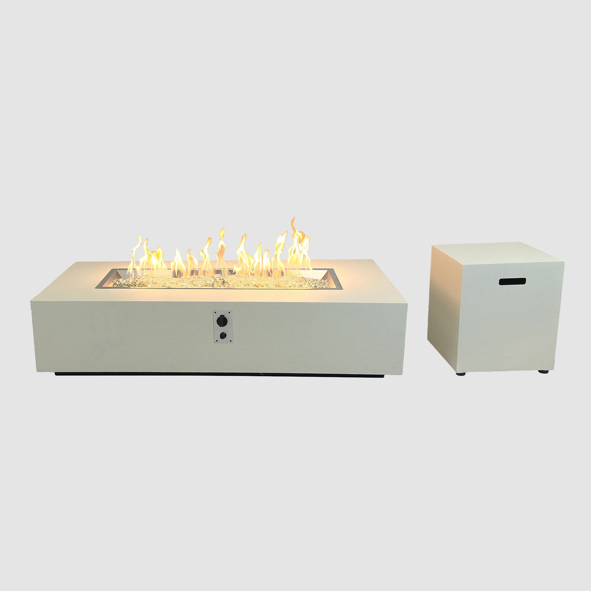 Vosera 60 x 14 Linear Gas Fire Pit Table with end table in Linen