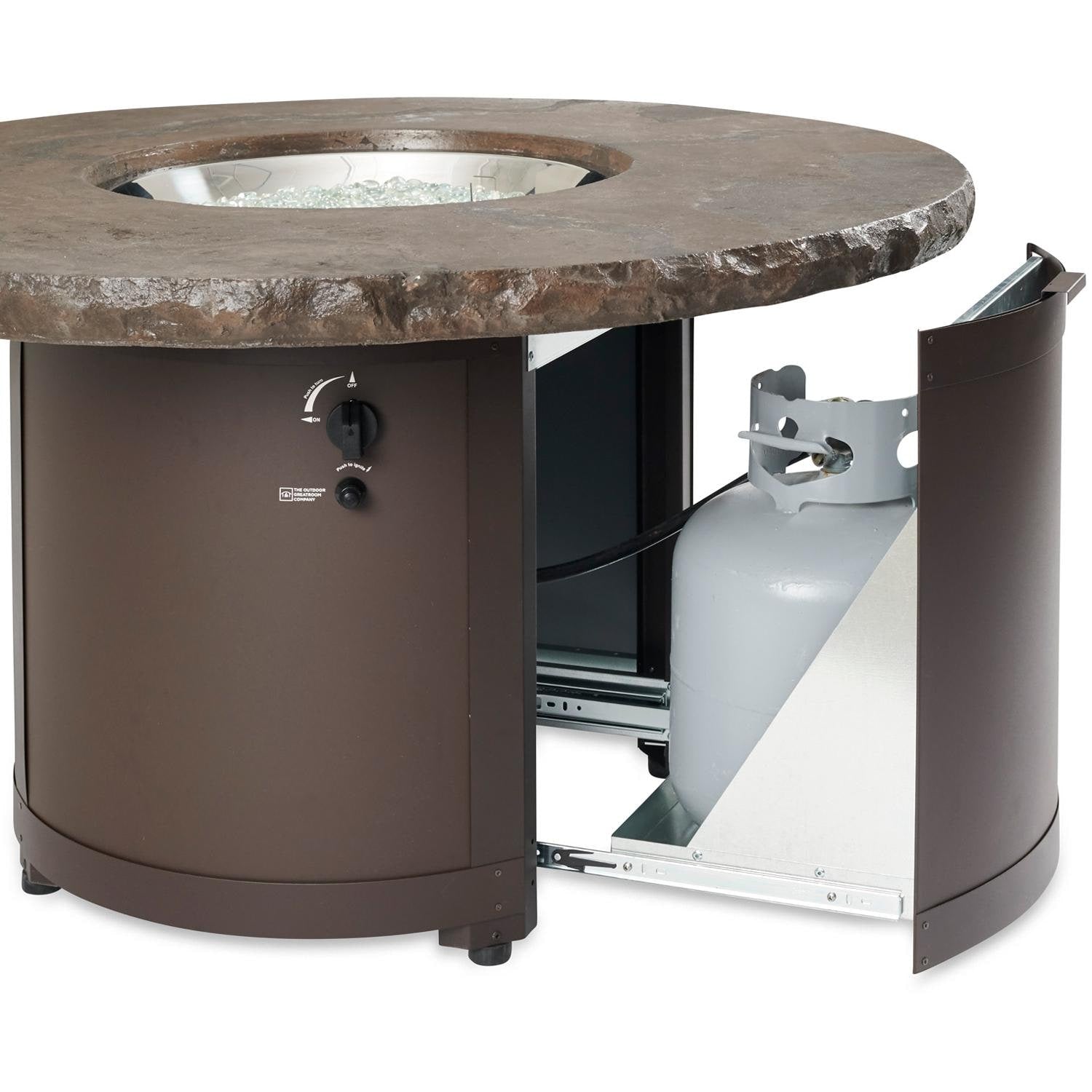 Beacon 48-Inch Round Powder Coated Steel Propane Fire Pit Table in Brown