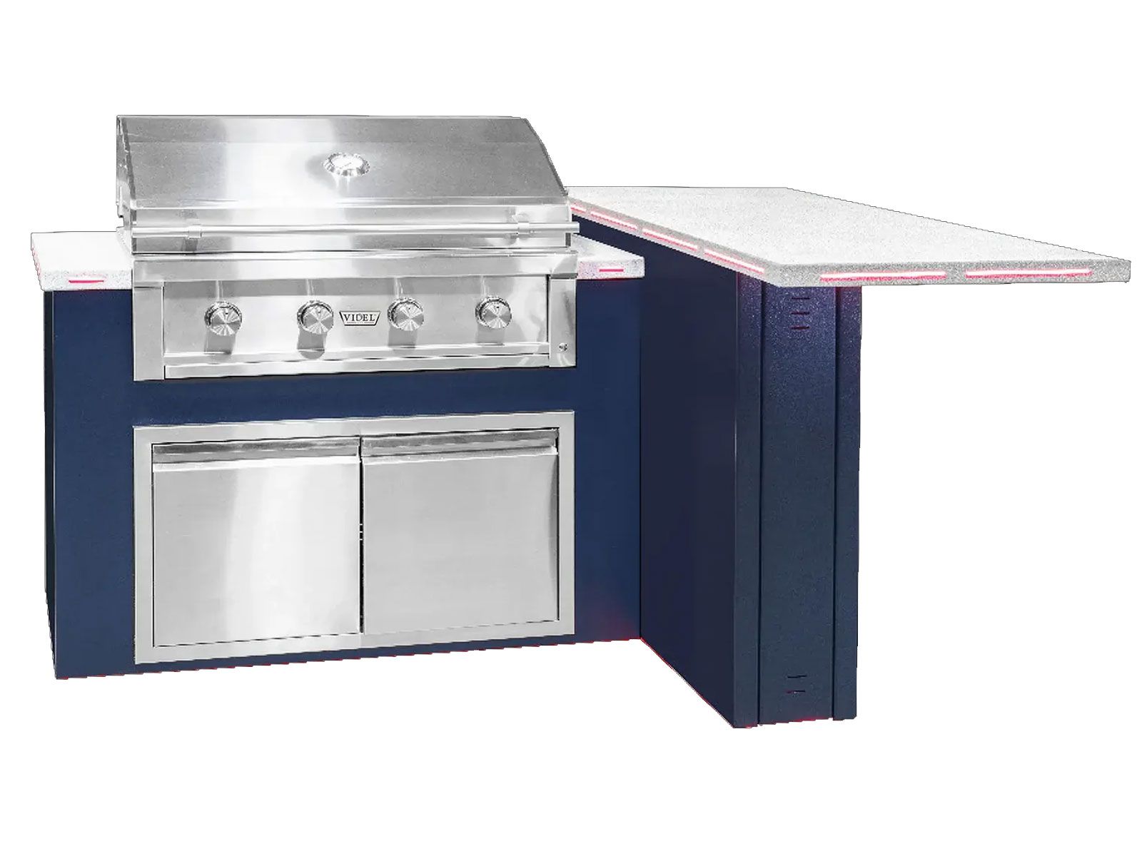 Videl 6-Ft Alta L-Shaped Outdoor Kitchen Island with Gran Fuego 36-Inch 4-Burner Gas Grill, Audio System and Double Doors