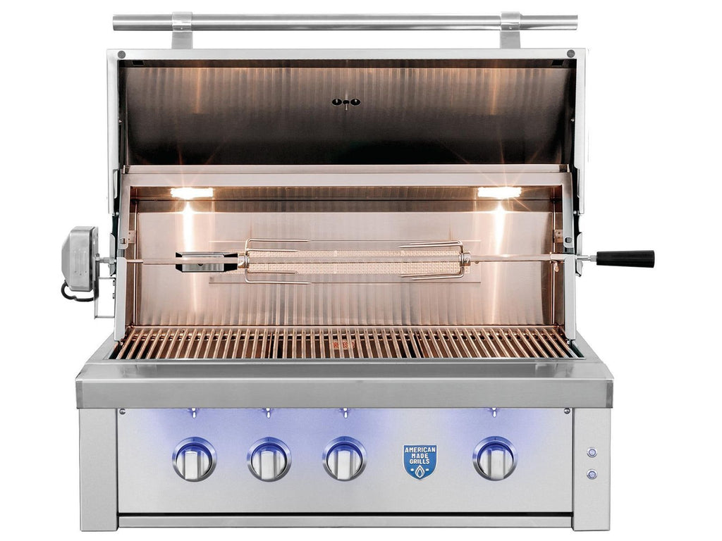 Parrilla de gas American Made Grills Estate de 36 pulgadas y 3 quemadores con quemador infrarrojo trasero y kit de asador 