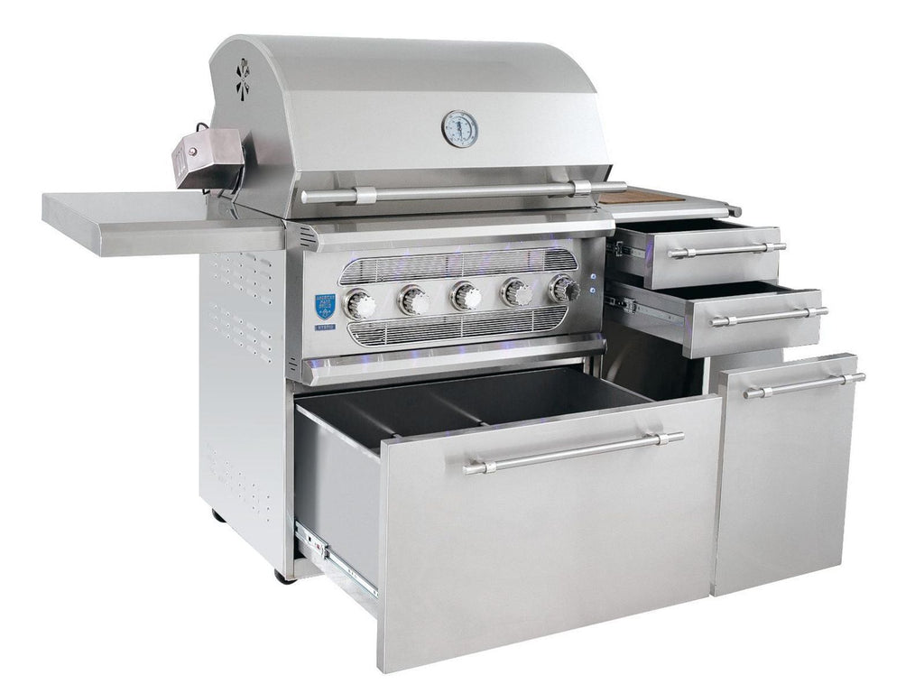 American Made Grills Muscle 36-Inch Freestanding Hybrid Wood, Charcoal & Gas Grill With Infrared Sear Burner & Rotisserie Kit