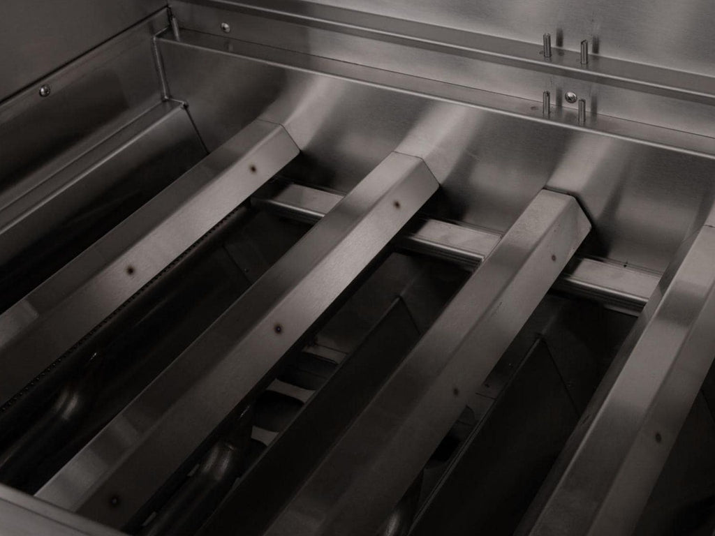 Parrilla híbrida de madera, carbón y gas Encore de 36 pulgadas, fabricada en Estados Unidos, con quemador infrarrojo y kit de asador. 