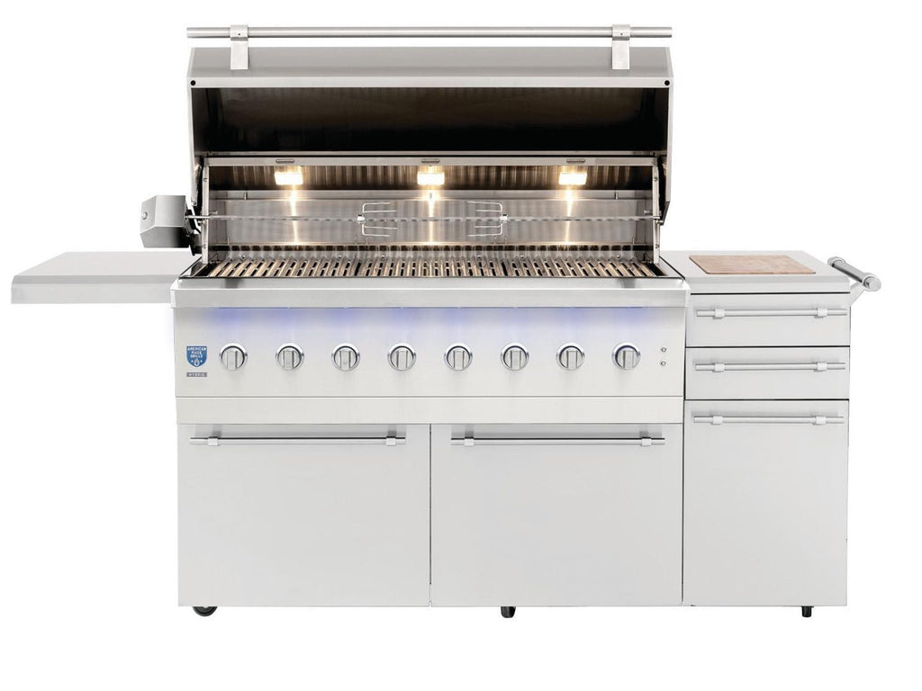 Parrilla híbrida de madera, carbón y gas Encore de 54 pulgadas, fabricada en Estados Unidos, con quemador infrarrojo y kit de asador. 