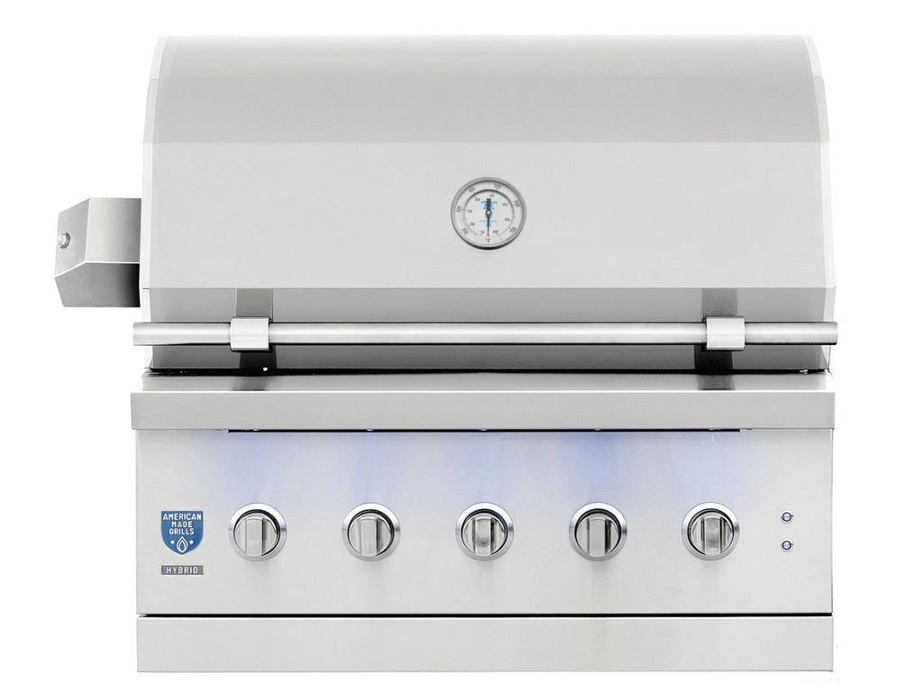 Parrilla híbrida de madera, carbón y gas Encore de 36 pulgadas, fabricada en Estados Unidos, con quemador infrarrojo y kit de asador. 