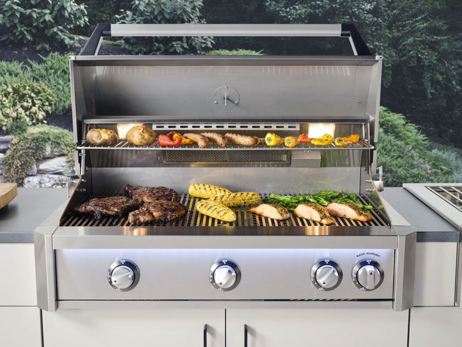 American Outdoor Grill L-Series 30-Inch 3-Burner Built-In Gas Grill With Rear IR Burner, Rotisserie Kit, Internal Lights & LED Multi-Color Lights