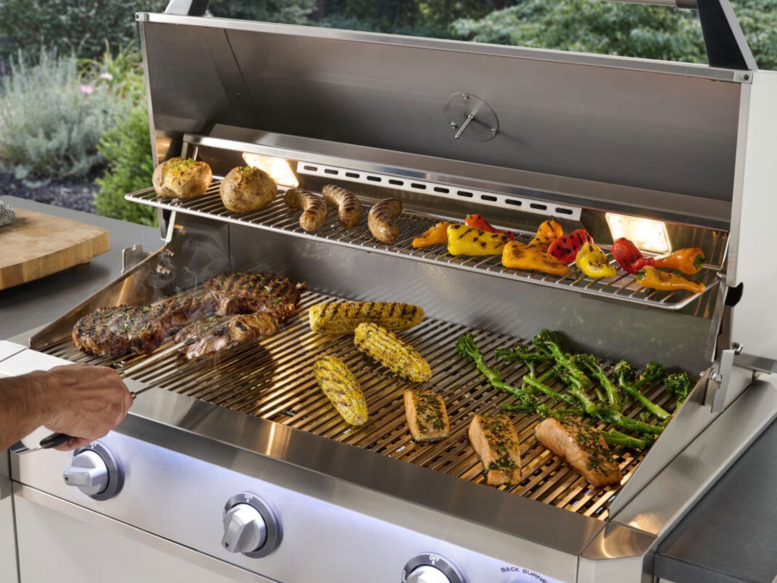 American Outdoor Grill L-Series 24-Inch 2-Burner Built-In Gas Grill With Rear IR Burner, Rotisserie Kit, Internal Lights & LED Multi-Color Lights