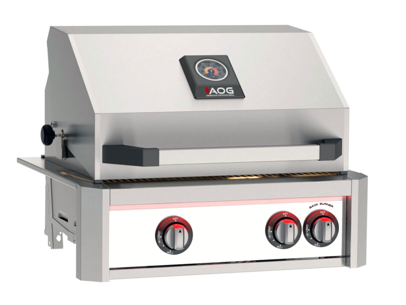 American Outdoor Grill L-Series 24-Inch 2-Burner Gas Grill With Rear IR Burner, Rotisserie Kit, Internal Lights & LED Multi-Color Lights on Accessible In-Ground Post Base (Includes Hood Side Handle)