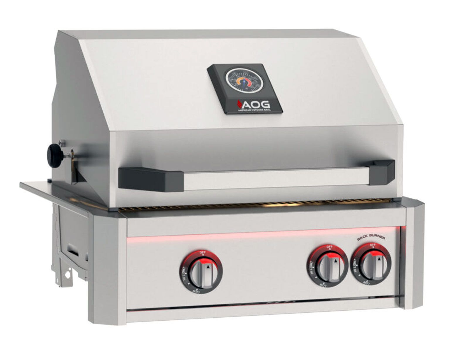 AOG L-Series 24-Inch 2-Burner Built-In Gas Grill With Rear IR Burner, Rotisserie Kit, Internal Lights & LED Multi-Color Lights