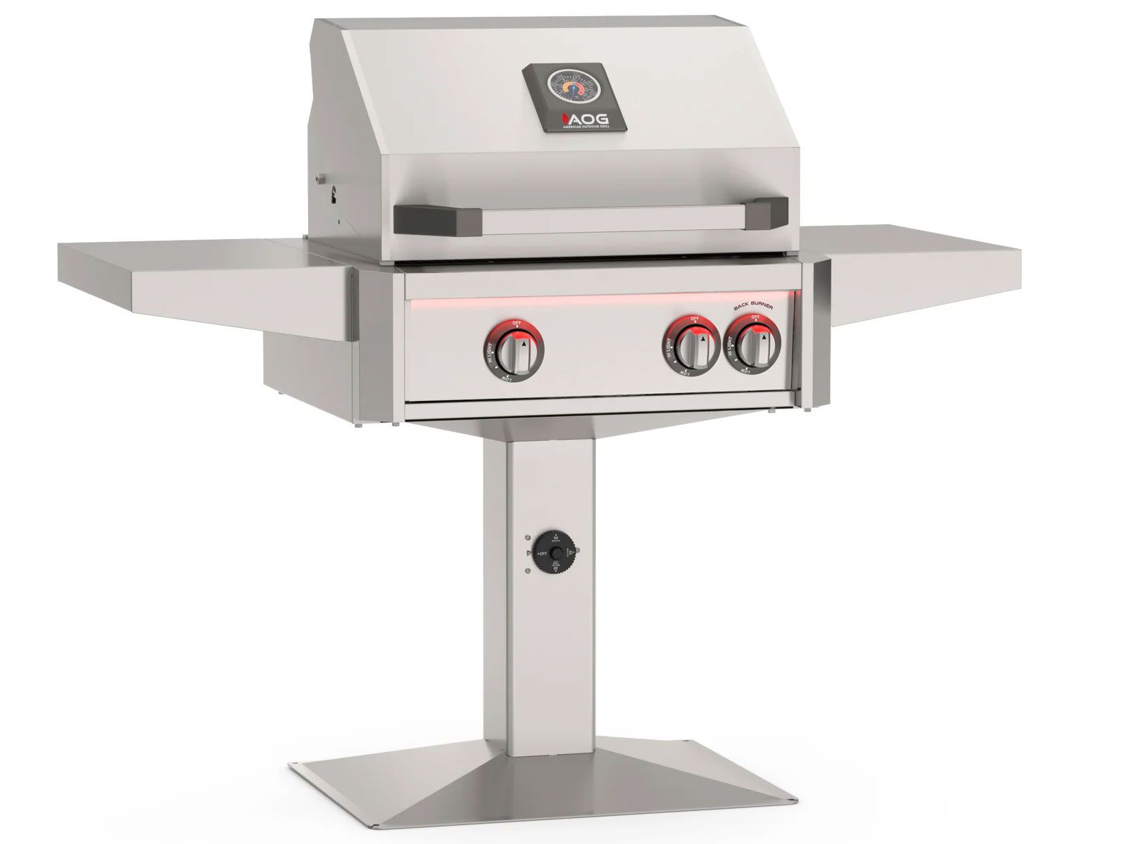 American Outdoor Grill L-Series 24-Inch 2-Burner Gas Grill With Rear IR Burner, Rotisserie Kit, Internal Lights & LED Multi-Color Lights on Accessible Patio Post Base (Includes Hood Side Handle)