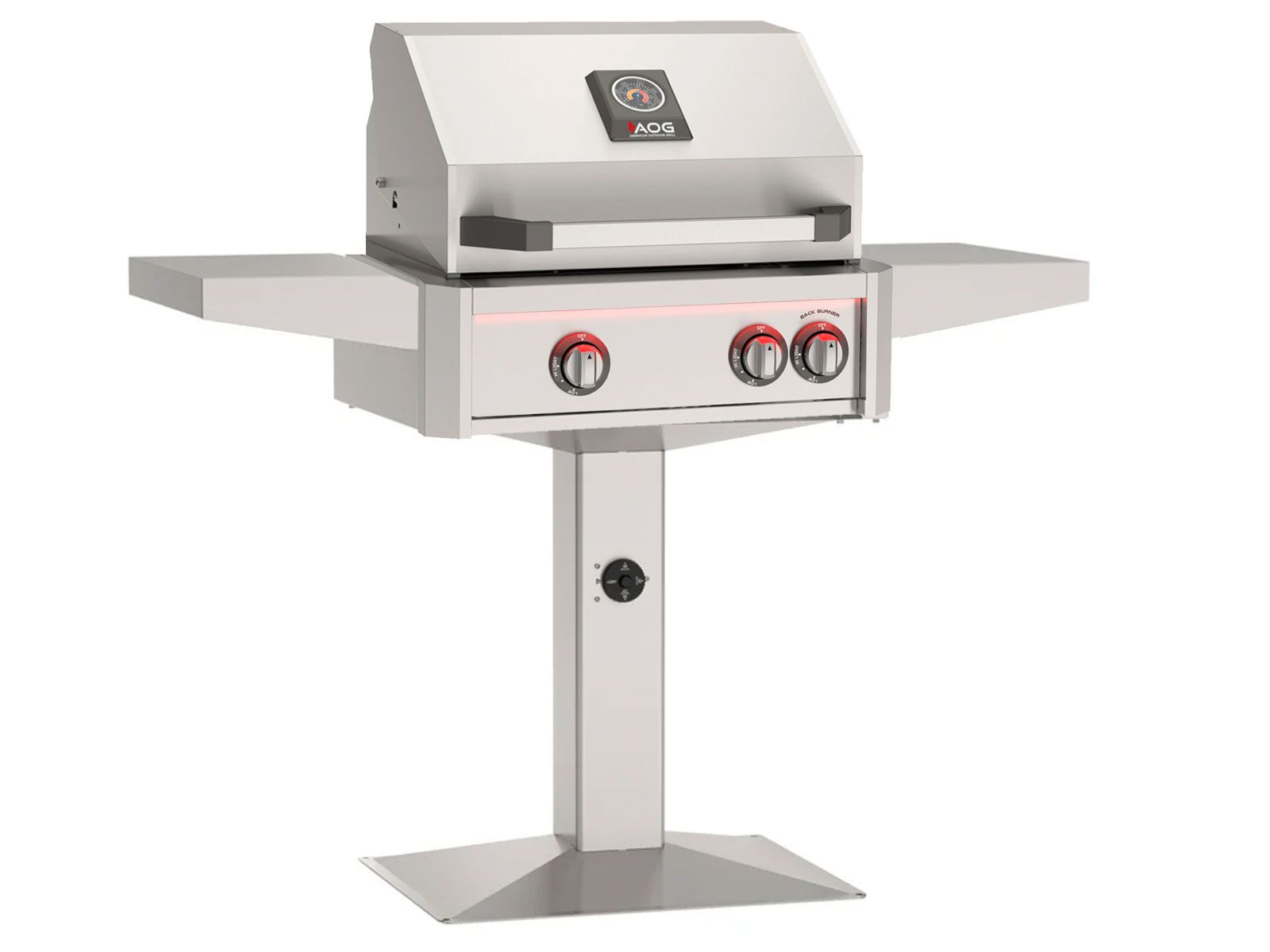 American Outdoor Grill L-Series 24-Inch 2-Burner Gas Grill With Rear IR Burner, Rotisserie Kit, Internal Lights & LED Multi-Color Lights on Patio Post Base