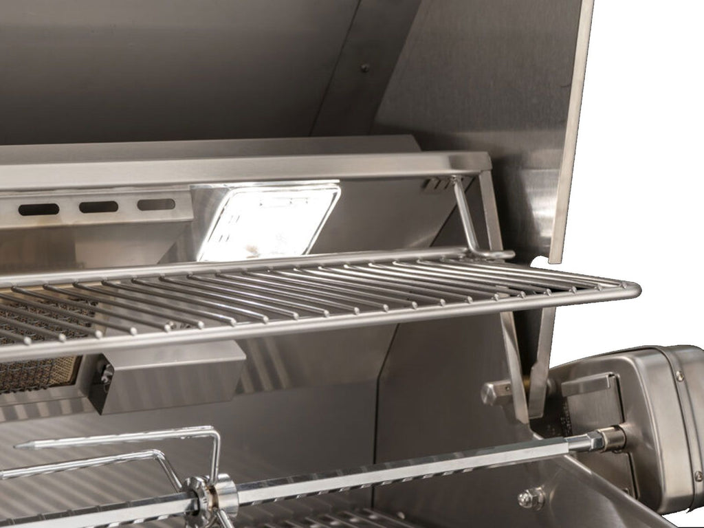 American Outdoor Grill L-Series 24-Inch 2-Burner Gas Grill With Rear IR Burner, Rotisserie Kit, Internal Lights & LED Multi-Color Lights on Accessible In-Ground Post Base (Includes Hood Side Handle)