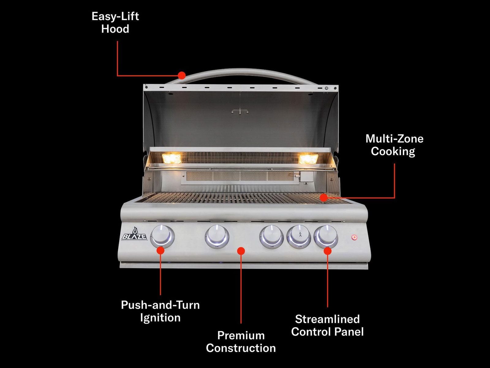 Blaze LTE+ 32-Inch 4-Burner Built-In Gas Grill w/ Lift-Assist Hood & Rear Infrared Burner