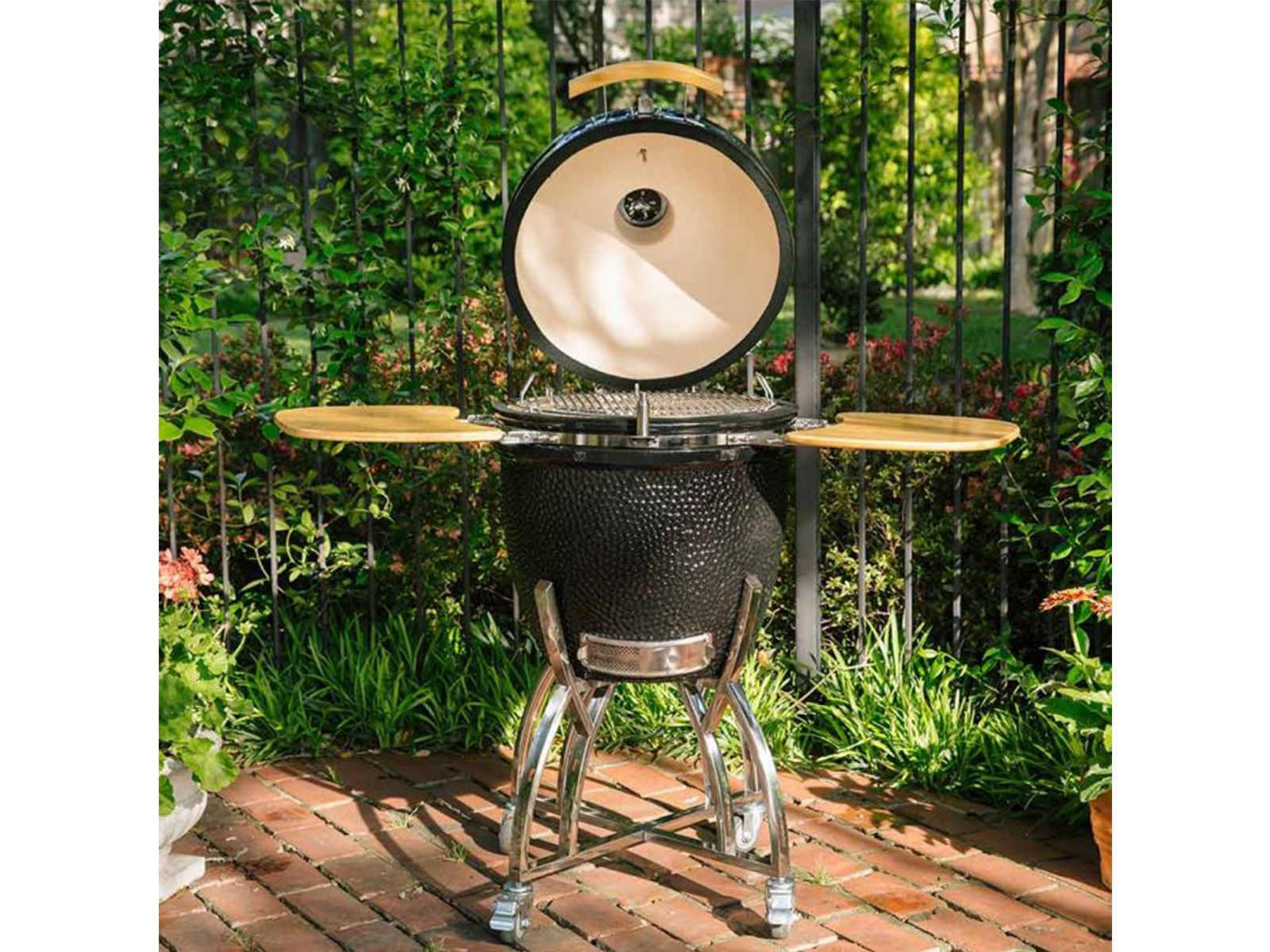 Ahumador de cerámica Coyote Asado en carrito con estantes laterales 