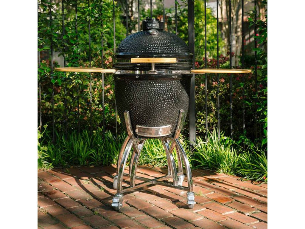 Ahumador de cerámica Coyote Asado en carrito con estantes laterales 