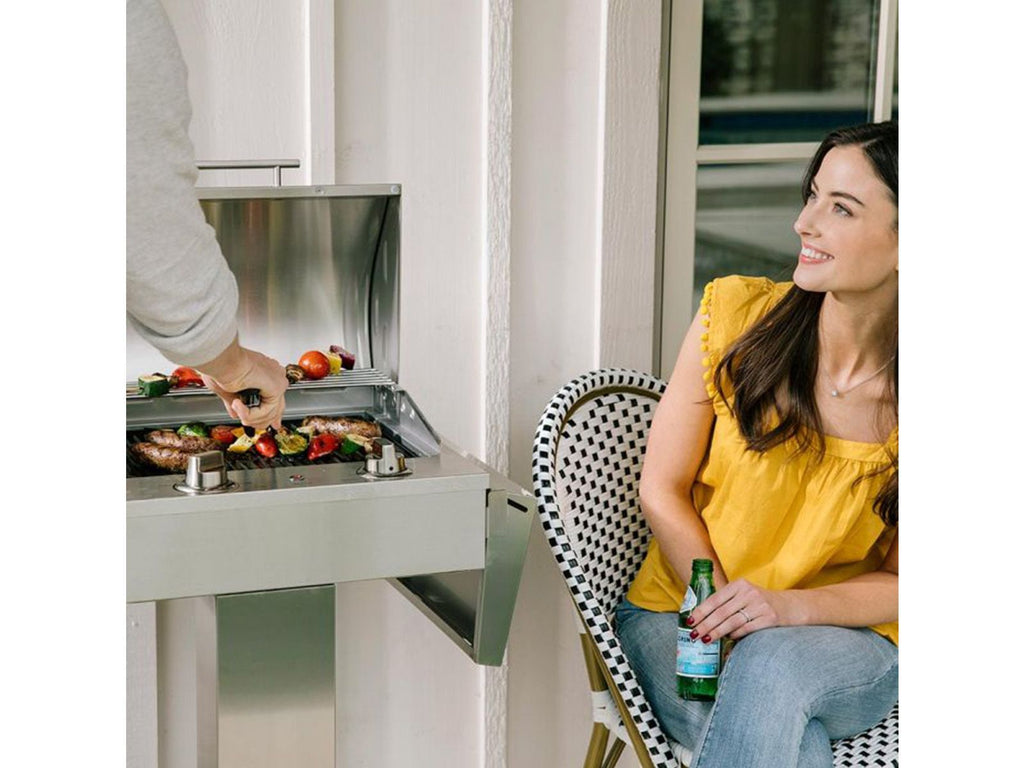 coyote 18-inch built-in / portable 1300 watt electric grill on patio post