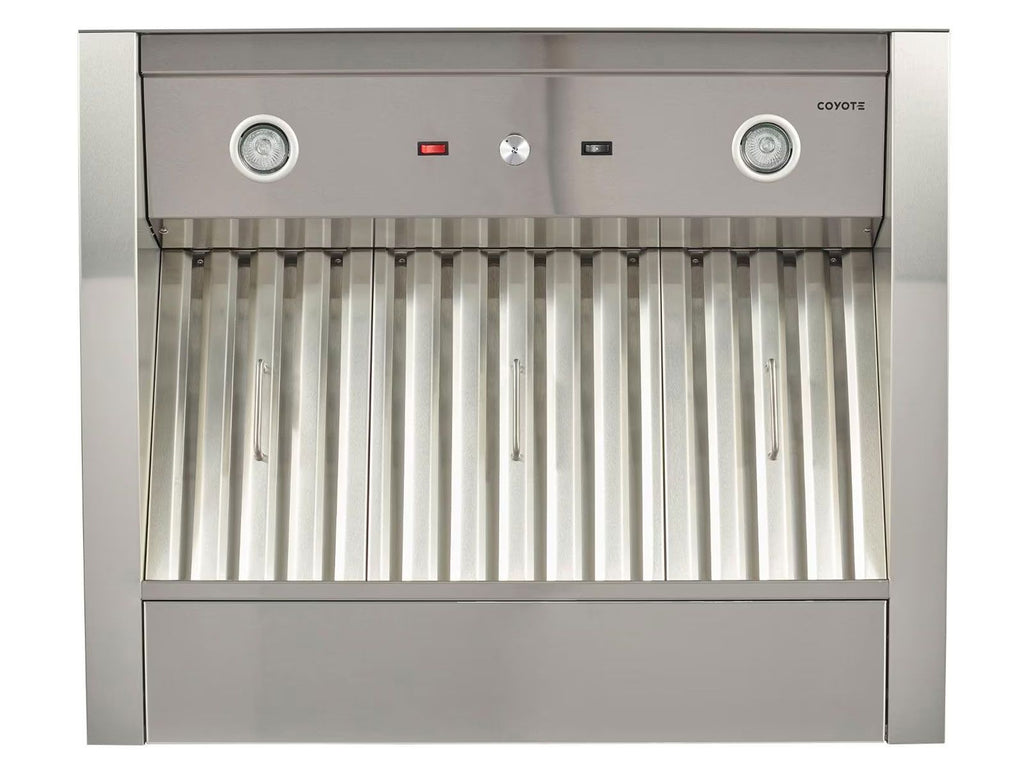 coyote 36-inch stainless steel outdoor hood insert with internal 1200 cfm blower motor