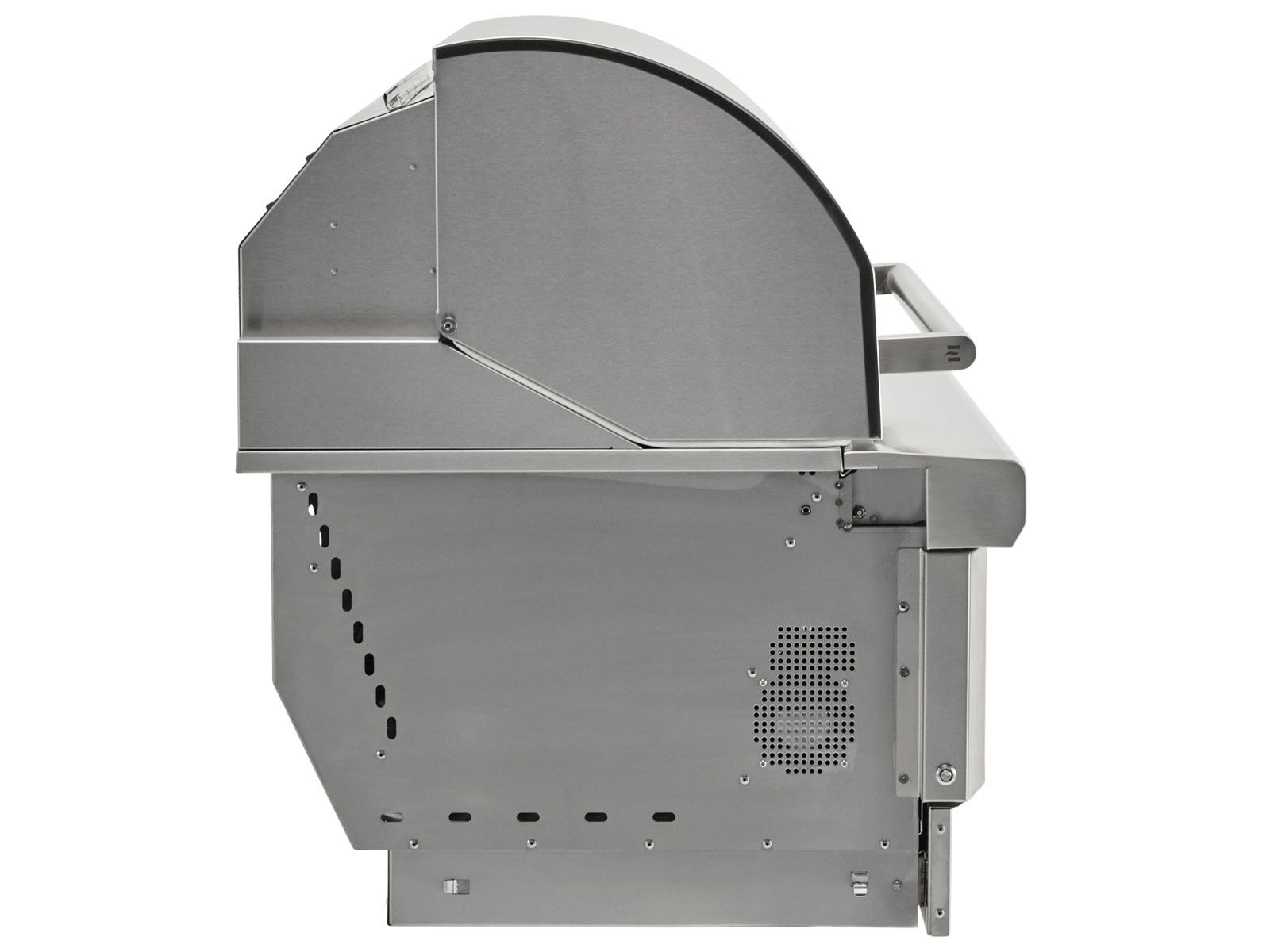 Isla de cocina al aire libre Haven de 8 pies con parrilla de pellets Coyote de 36 pulgadas, cajón de almacenamiento individual, centro de basura y refrigerador de 24 pulgadas - negro cepillado 