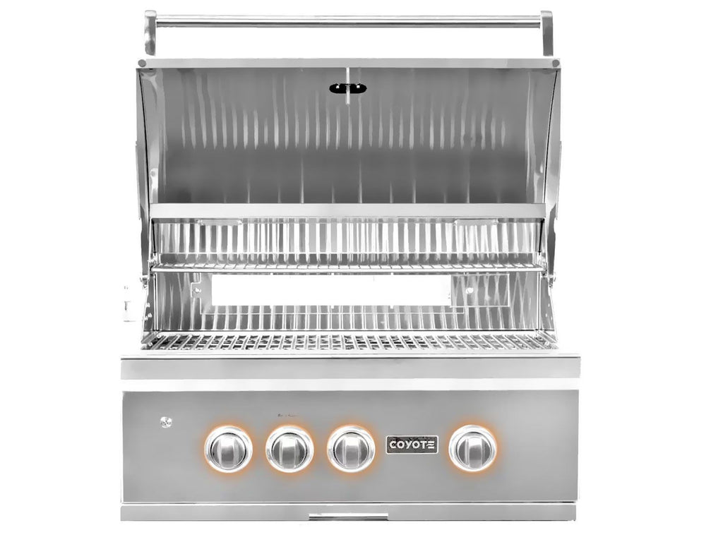 Parrilla a gas empotrada Coyote serie S de 30 pulgadas y 3 quemadores con quemador infrarrojo RapidSear y asador. 