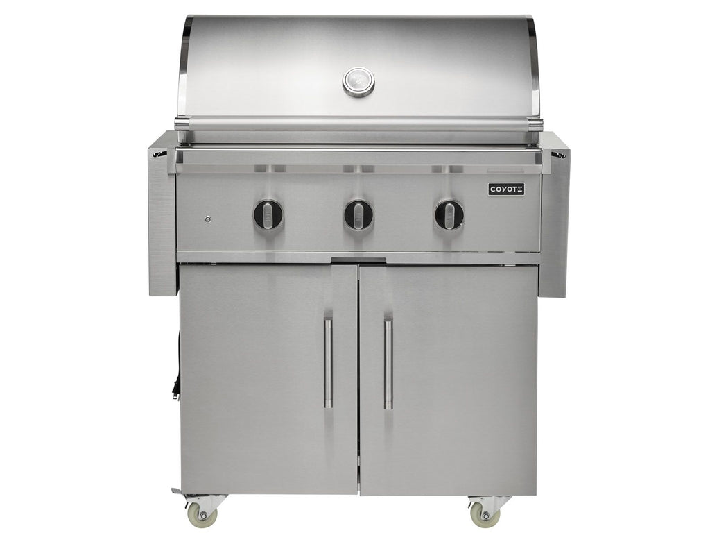 coyote c-series 34-inch 3-burner freestanding gas grill on cart
