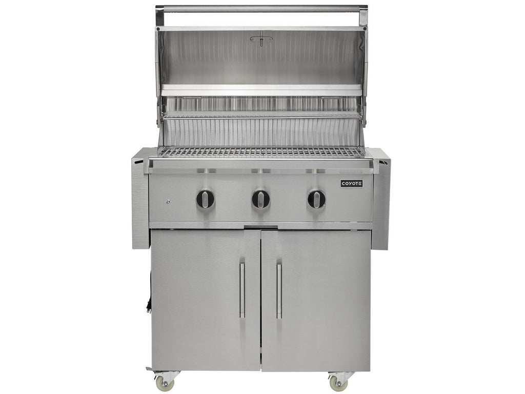 coyote c-series 34-inch 3-burner freestanding gas grill on cart