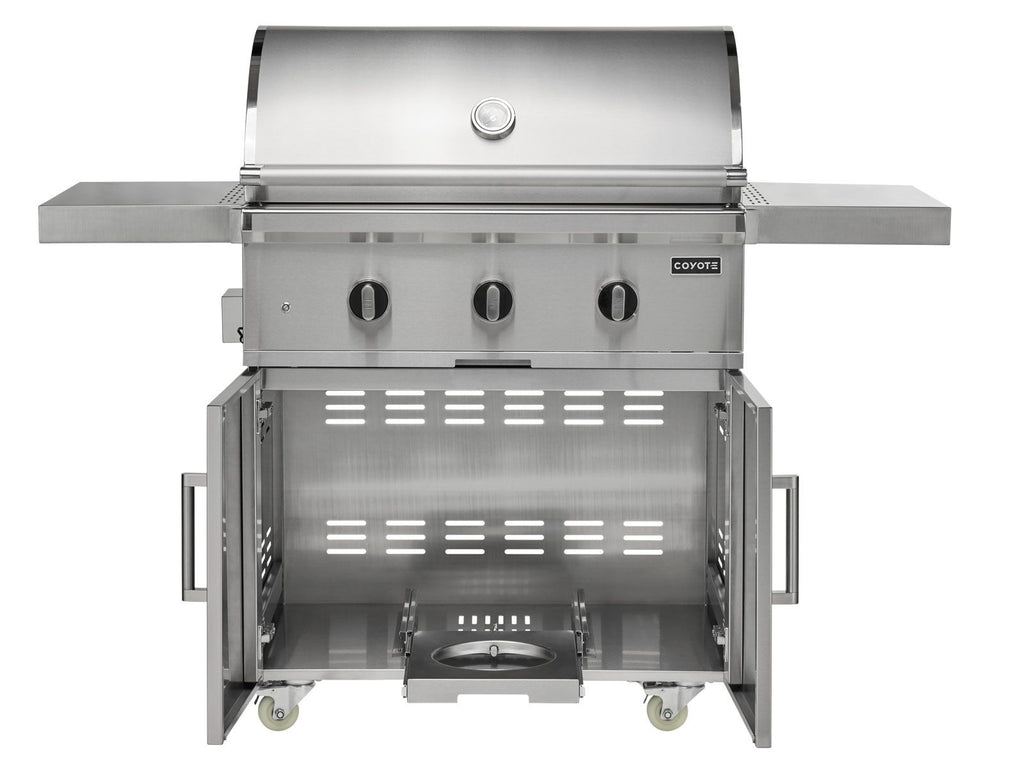 coyote c-series 34-inch 3-burner freestanding gas grill on cart