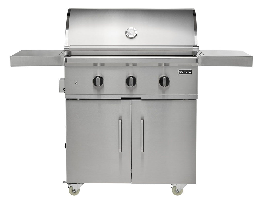 coyote c-series 34-inch 3-burner freestanding gas grill on cart