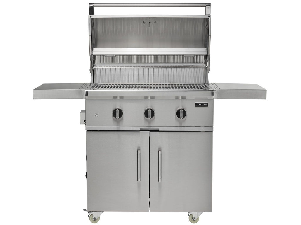 coyote c-series 34-inch 3-burner freestanding gas grill on cart