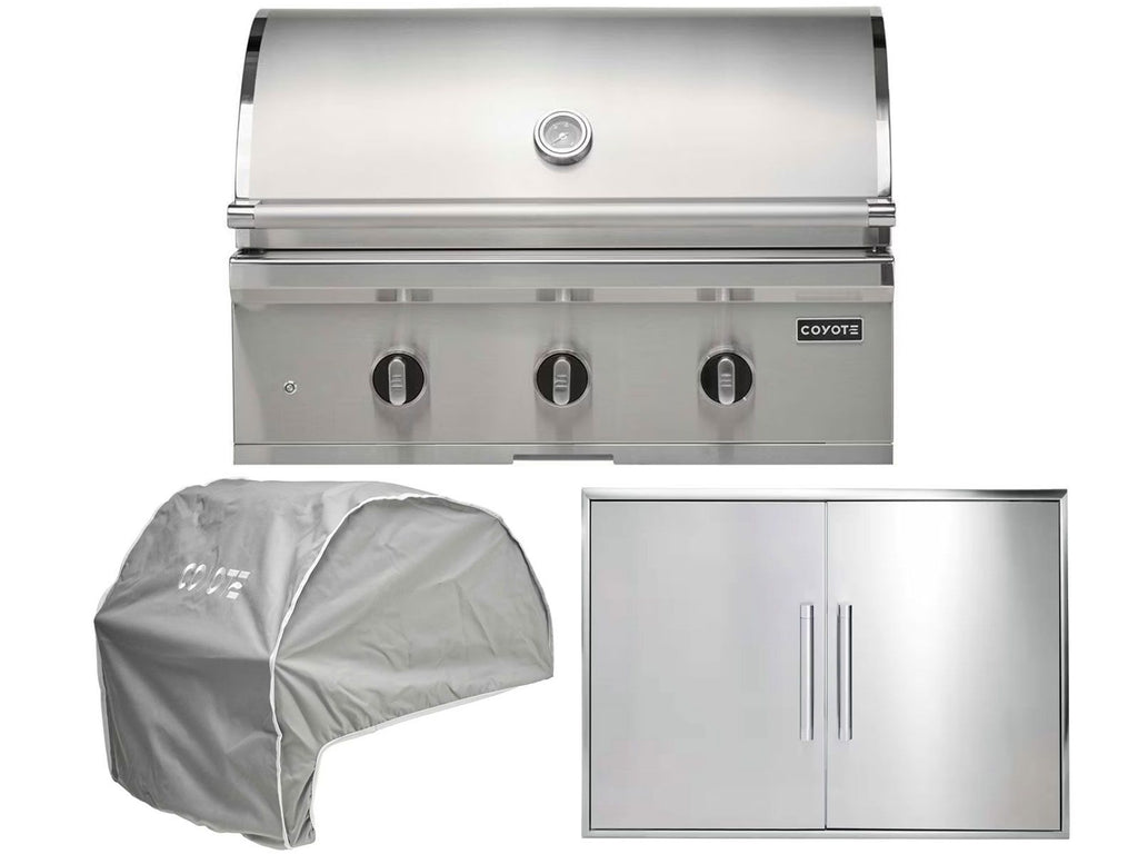 Parrilla a gas Coyote Serie C de 3 piezas, 34 pulgadas y 3 quemadores, paquete de cocina para exteriores 