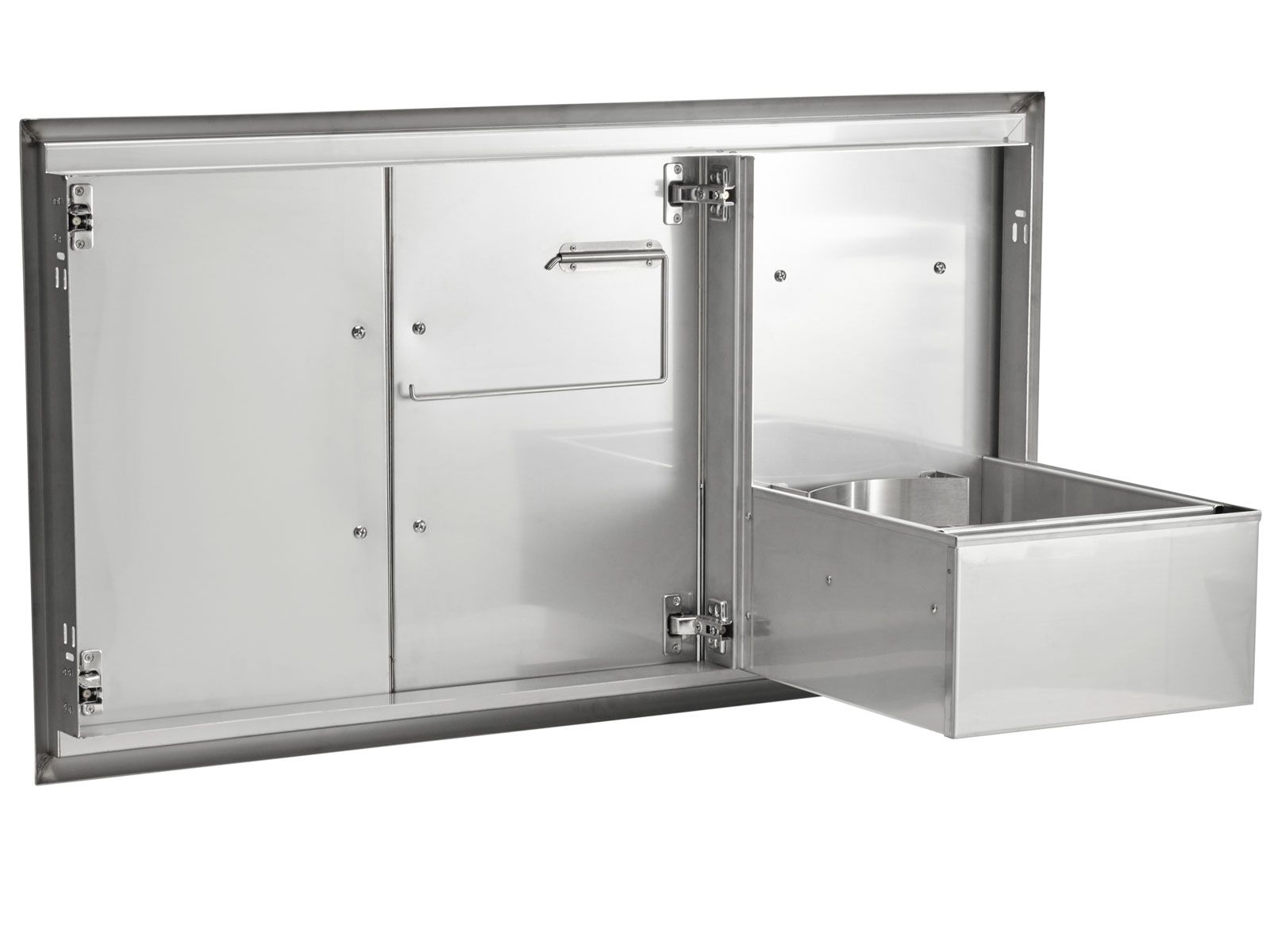 Puertas de acceso dobles Coyote de 45 pulgadas con cajón extraíble para basura y tanque de propano 